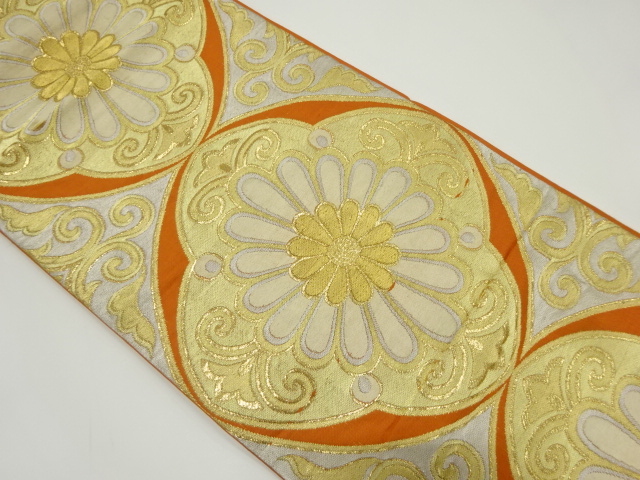 JAPANESE KIMONO / ANTIQUE FUKURO OBI / SILK / WOVEN FLOWER